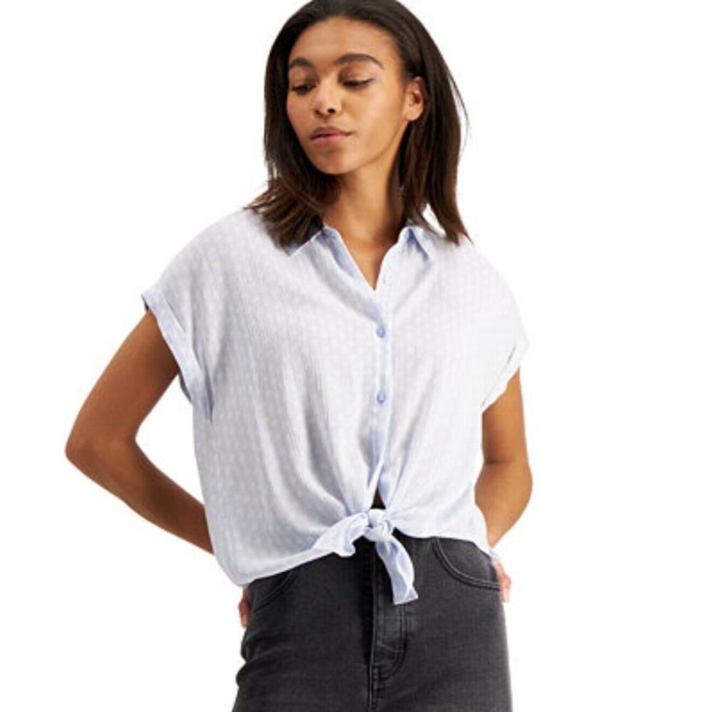 Hippie Rose Junior's Women's Tie Front Camp Shirt Size M Button Down Cuffed